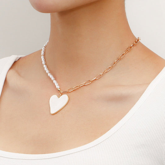 Jewelry Heart Imitation Pearl Necklace Niche Design Light Luxury Clavicle Chain Women's Fashion Commuting Necklace
