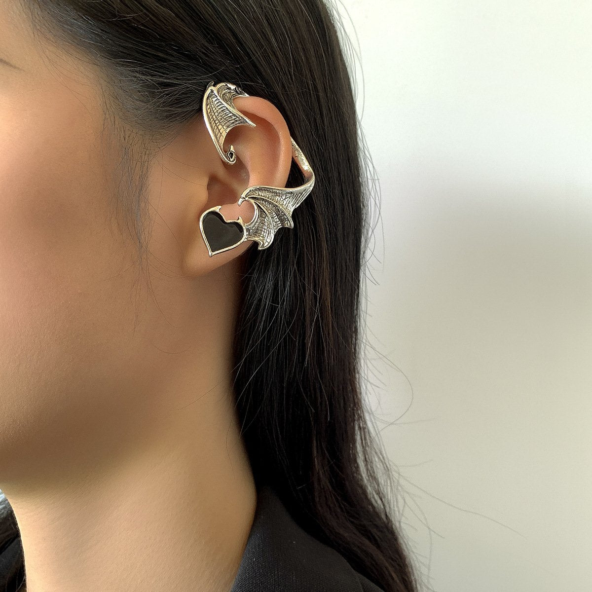 Jewelry Retro Drip Nectarine Heart Stud Earrings Fashion Creative Halloween Elf Wings Ear Bone Clip