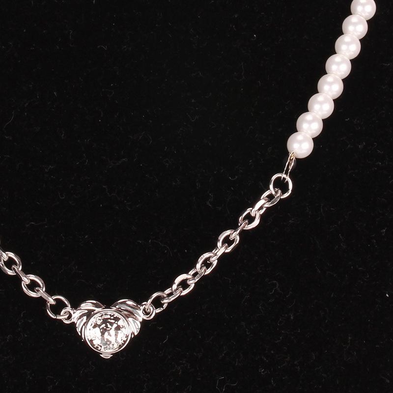 Necklace ins female hip-hop trend stainless steel collarbone chain fashion heart glass pearl necklace