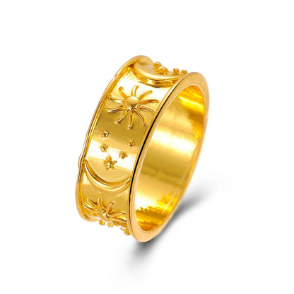 Retro star moon ring personality creative metal finger ring jewelry male