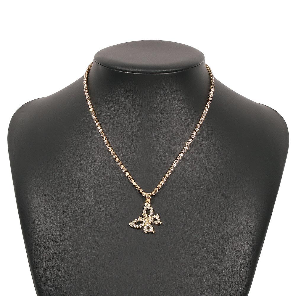N8736 Fashion Simple Necklace Women's Claw Chain Full Diamond Butterfly Clavicle Chain Temperament Lady Harbor Necklace
