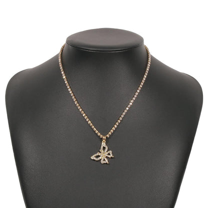 N8736 Fashion Simple Necklace Women's Claw Chain Full Diamond Butterfly Clavicle Chain Temperament Lady Harbor Necklace