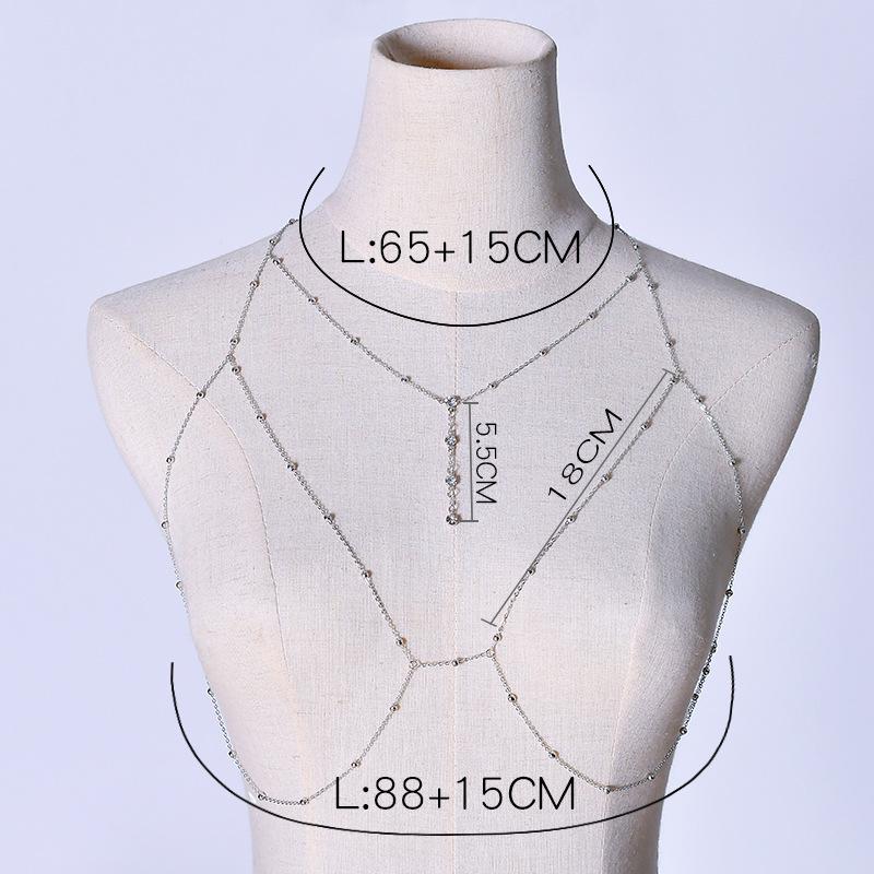 Sexy Exaggerated Beach Casual Body Clothing Chain Necklace Flash Diamond Pendant Tassel Necklace Chest Chain