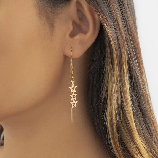 Jewelry niche hollowed out stars sweet cool all-match ear line geometric design metal tassel earrings