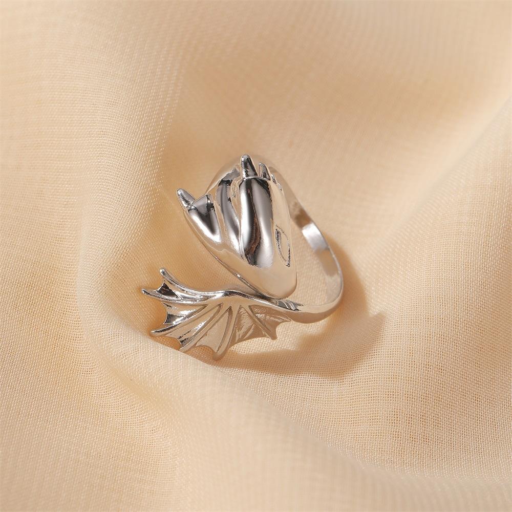 Angel devil ring gothic pterosaur open ring couple pair ring black tail ring dark trend jewelry