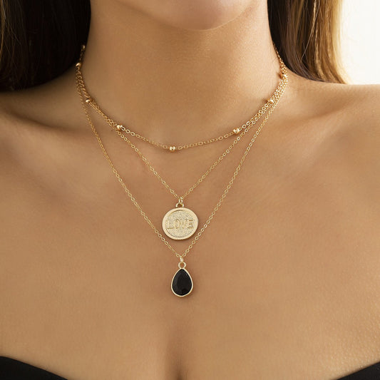 Jewelry Drop Shaped Pendant Metal Chain Hip Hop Necklace Geometric Bead Letter Niche Necklace