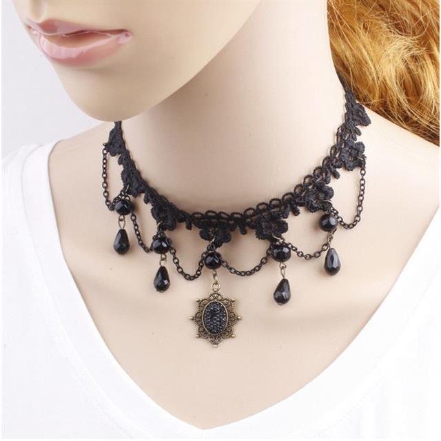 Exaggerated Lace Necklace Explosive Style Handmade Lace Necklace Tassel Pendant Clavicle Chain Female