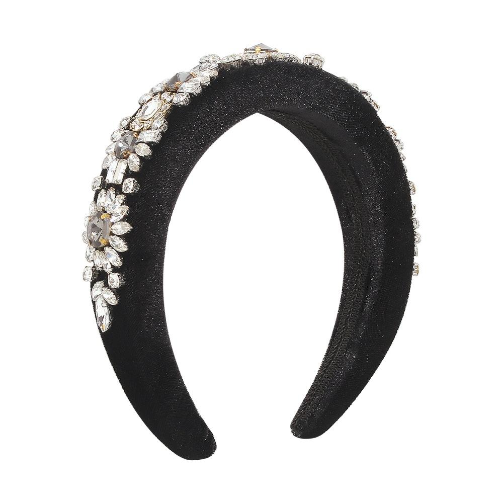 F3617 Autumn and Winter Exaggerated Series Headband Thick Sponge Geometric Full Diamond Palace Hair Ornament Gold Velvet Flower Headband Female