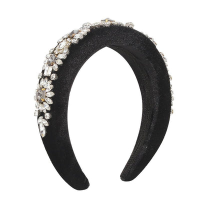 F3617 Autumn and Winter Exaggerated Series Headband Thick Sponge Geometric Full Diamond Palace Hair Ornament Gold Velvet Flower Headband Female