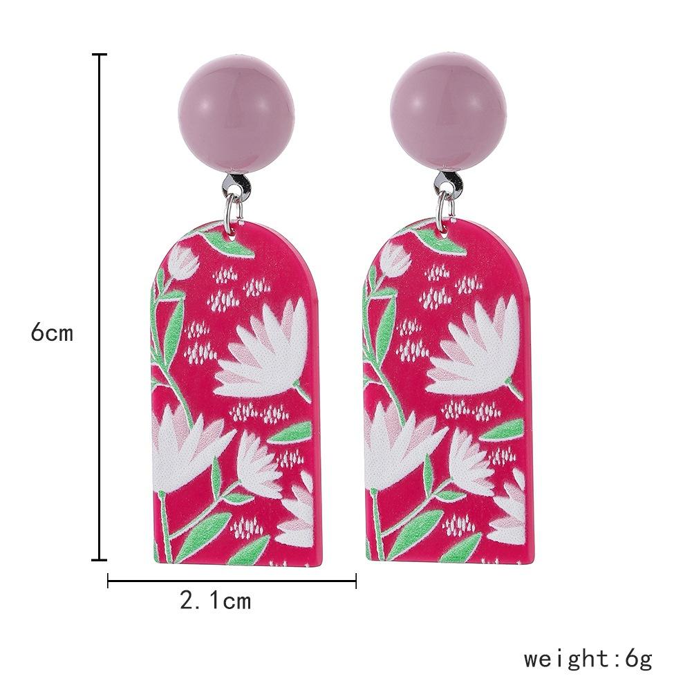 Acrylic plate printing pink lotus earrings personality simple art design sense versatile earrings