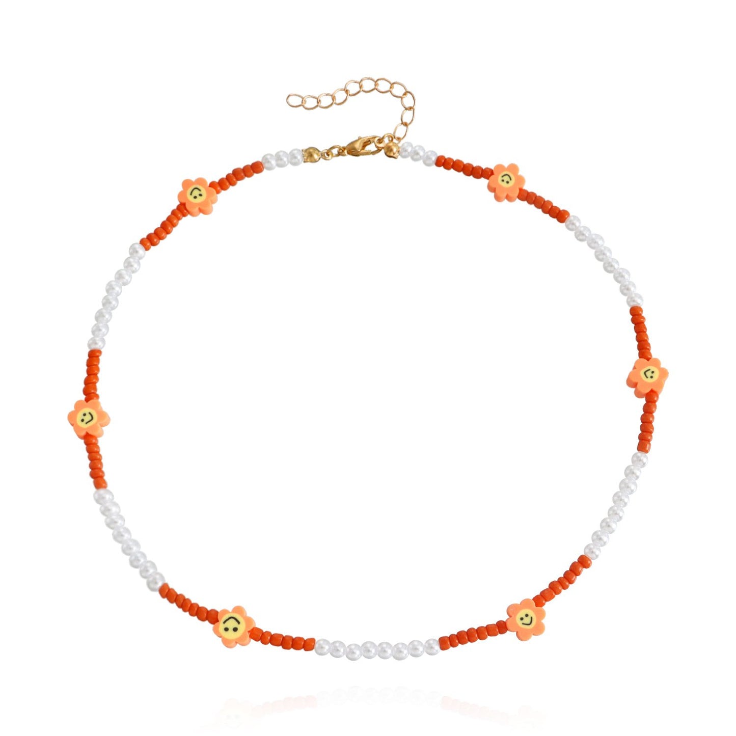 Jewelry Bohemian colored rice beads imitation pearl smiley flower necklace choker necklace female