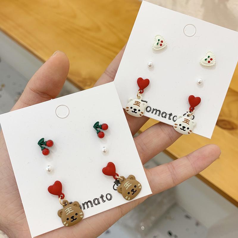 s925 silver needle zodiac year of the tiger earrings set women's niche design cute zodiac tiger earrings