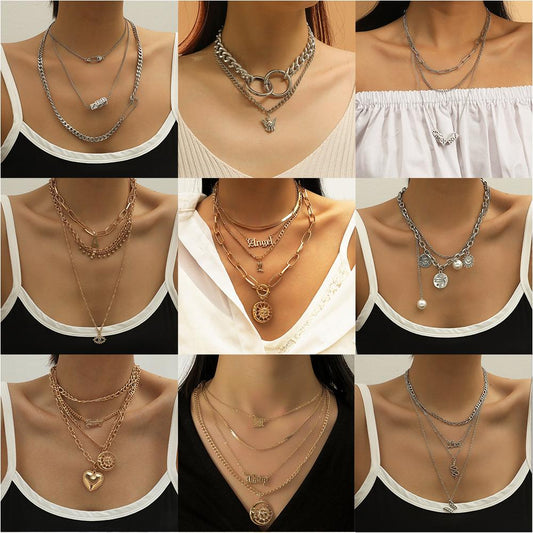 Multilayer Necklace Frosty Creative Retro Personality Simple Alloy Sweater Chain Hip Hop Disco Jewelry