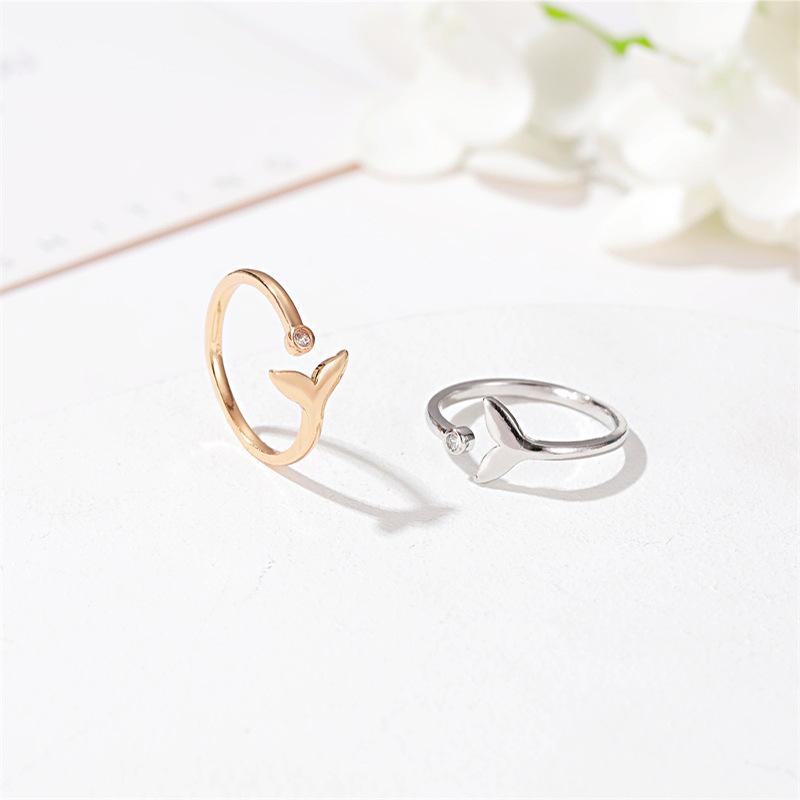 Mori diamond-encrusted fishtail ring cold and simple mermaid open joint ring Valentine's Day gift