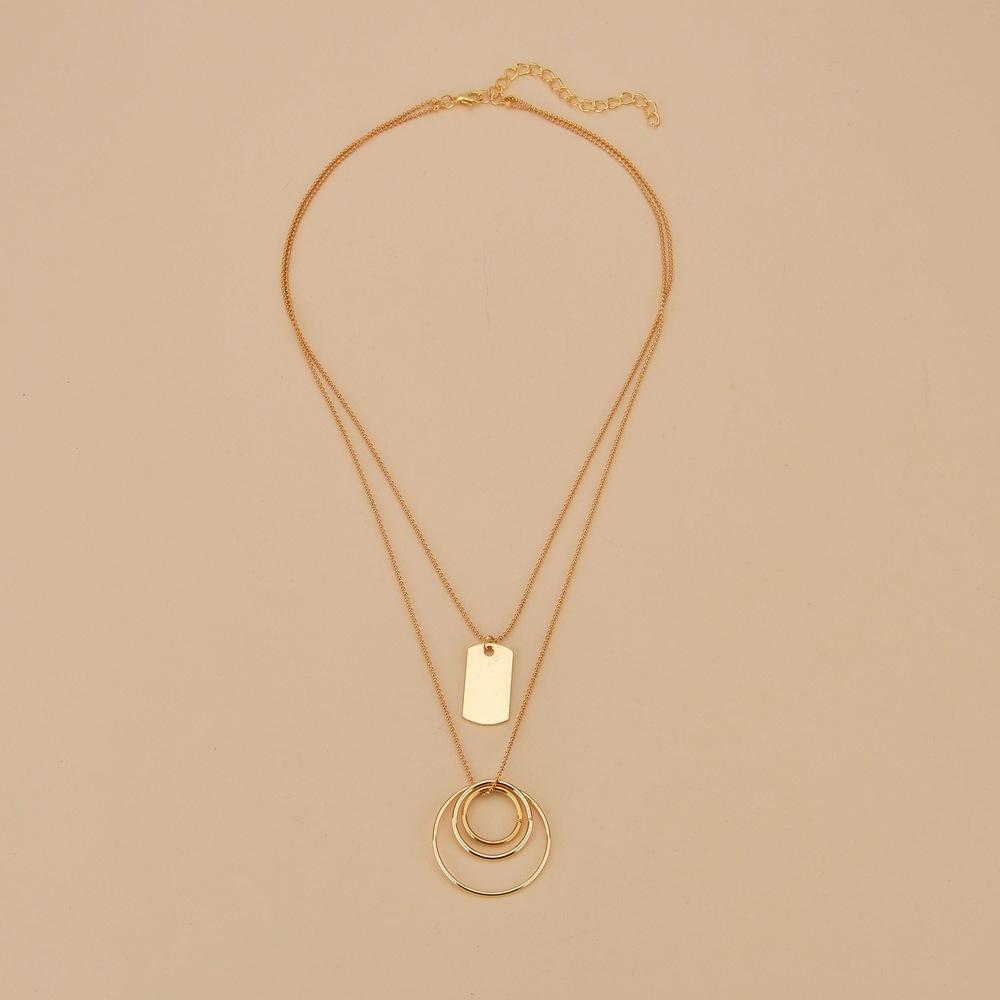 Fashion Simple Geometric Multilayer Round Hoop Pendant Necklace Ladies Accessories