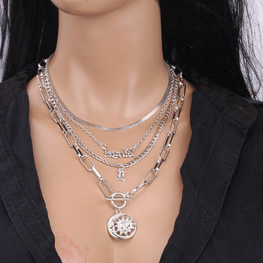 Personality multi-layer moon portrait pendant collarbone chain personality all-match necklace female