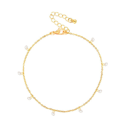 Jewelry Simple Metal Chain Beach Anklet Female Bohemian Fashion Rhinestone Foot Jewelry