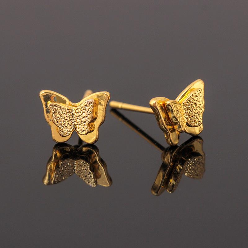 Fashion Pressed Sand Butterfly Stud Earrings Double Metal Three-dimensional Animal Earrings Chunna Jewelry