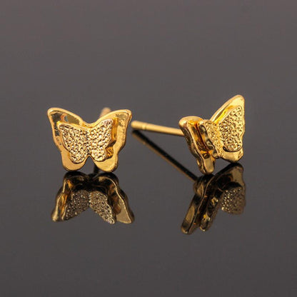 Fashion Pressed Sand Butterfly Stud Earrings Double Metal Three-dimensional Animal Earrings Chunna Jewelry