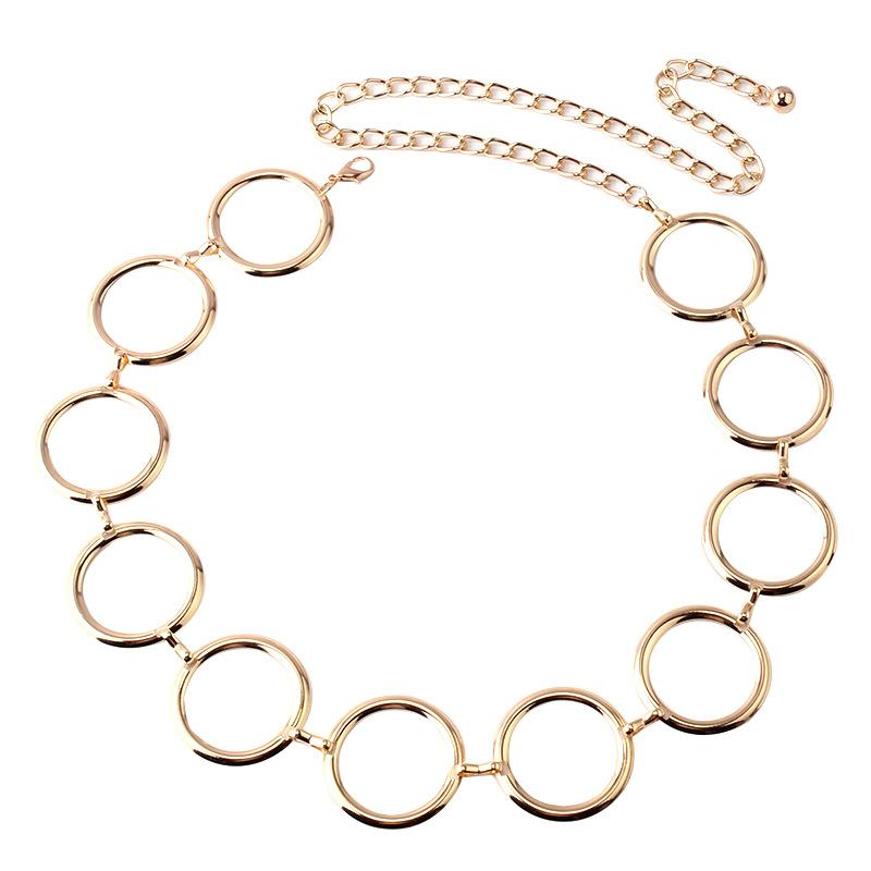 Jewelry Fashion Elegant Gold Women's Waist Chain Versatile Dress Decoration Metal Big Ring Belt