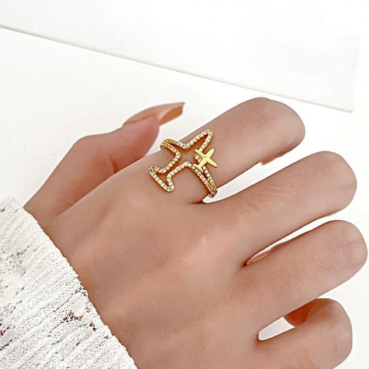 Ins full diamond hollow plane ring female fashion creative temperament niche metal geometric opening index finger ring