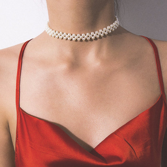 Jewelry Fashion Street Shoot Beaded Round Necklace Temperament Handmade Geometric Imitation Pearl Necklace Female