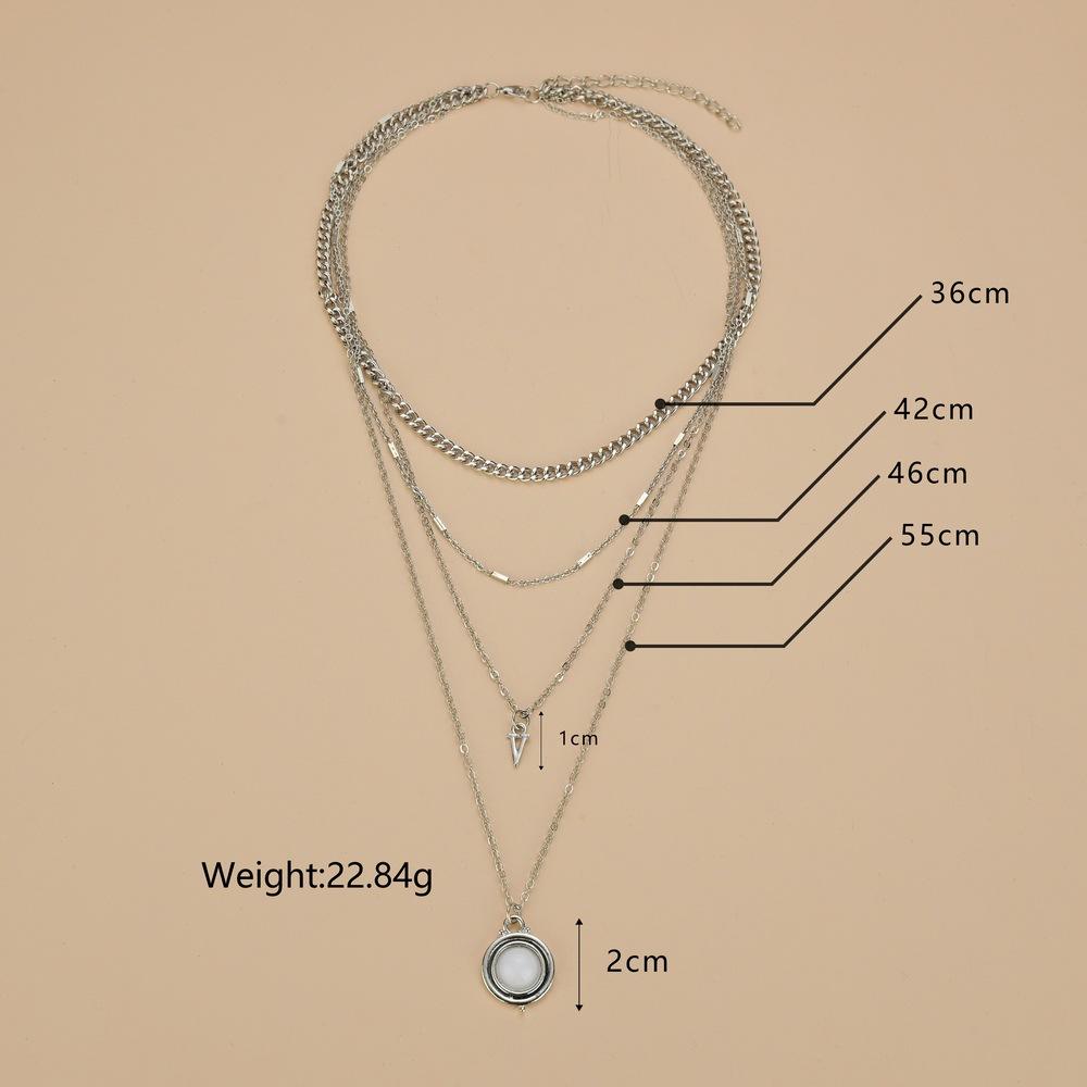 Vintage Ethnic Resin Round Pendant Necklace Fashion Four Layer Chain Choker Clavicle Chain Accessories