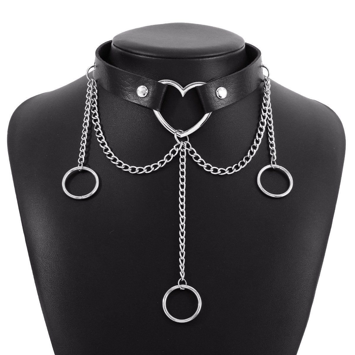 N1698 Harajuku Personality Collar Necklace Heart Circle Chain Tassel Geometric Leather Necklace Female