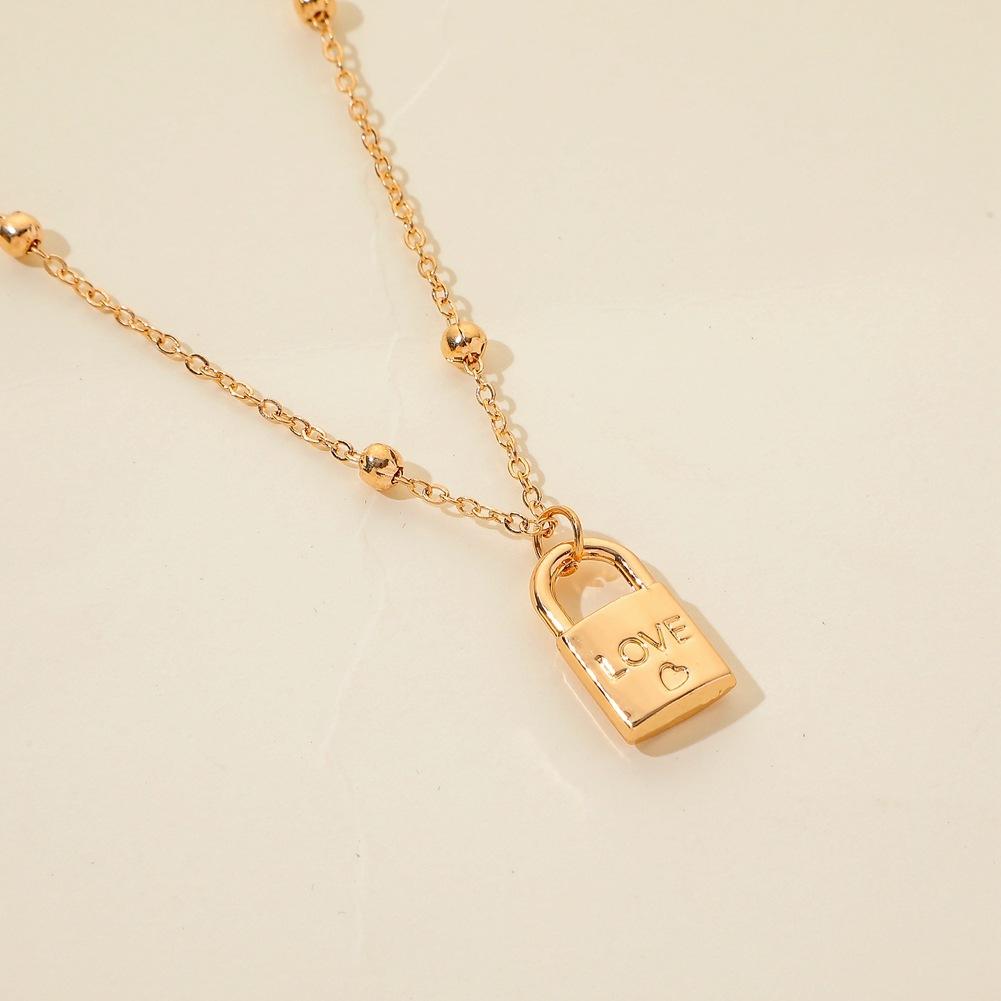 Jewelry Temperament Minor Frosted Crystal Beads Clavicle Necklace Creative Double Layered Love Lock Necklace