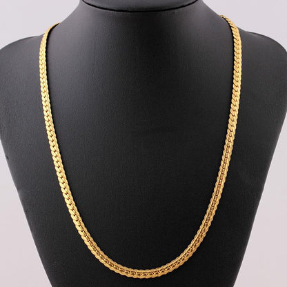Men's Personality Fashion Gold Necklace Flat Embossed Chain Simple Versatile Items Jewelry