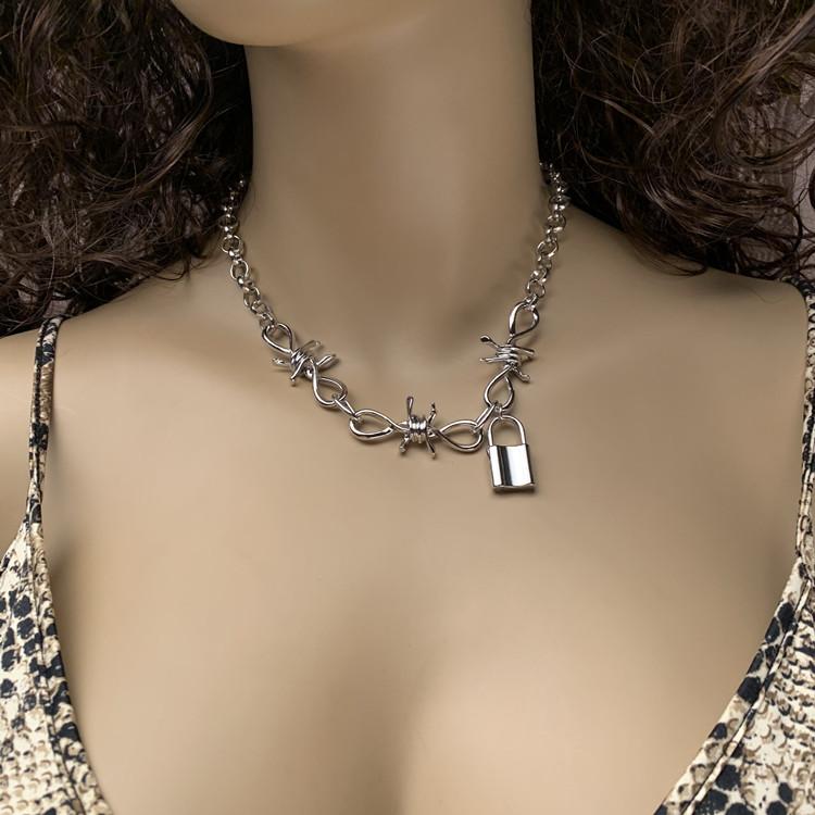 Necklace jewelry punk cold thorn steel nail single layer clavicle chain hipster night lock necklace