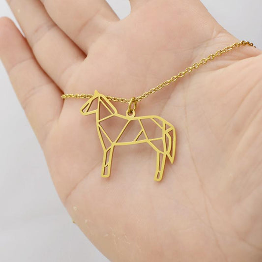 Creative Versatile Hollow Pony Necklace Paper Folded Cartoon Unicorn Pendant Stainless Steel Jewelry