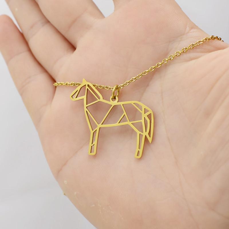 Creative Versatile Hollow Pony Necklace Paper Folded Cartoon Unicorn Pendant Stainless Steel Jewelry