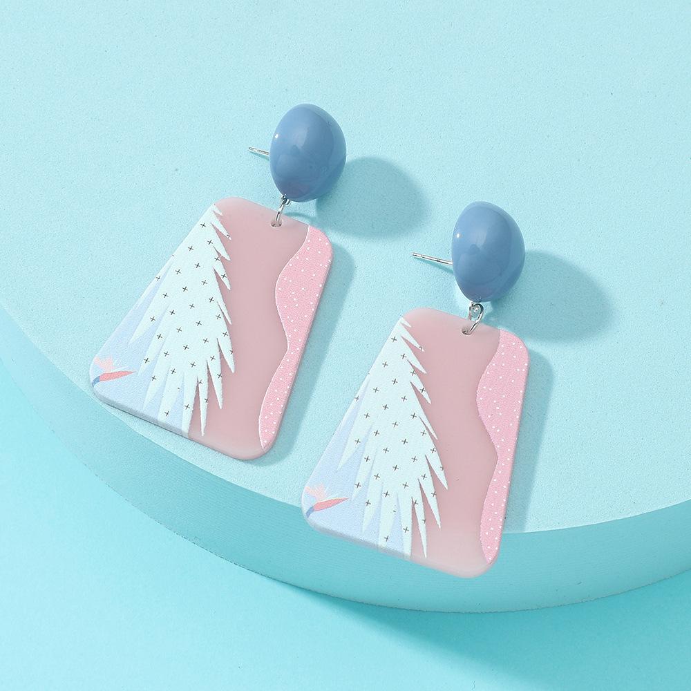 Spring and summer creative 3D printing color three-dimensional pattern geometric earrings temperament printing exaggerated earrings