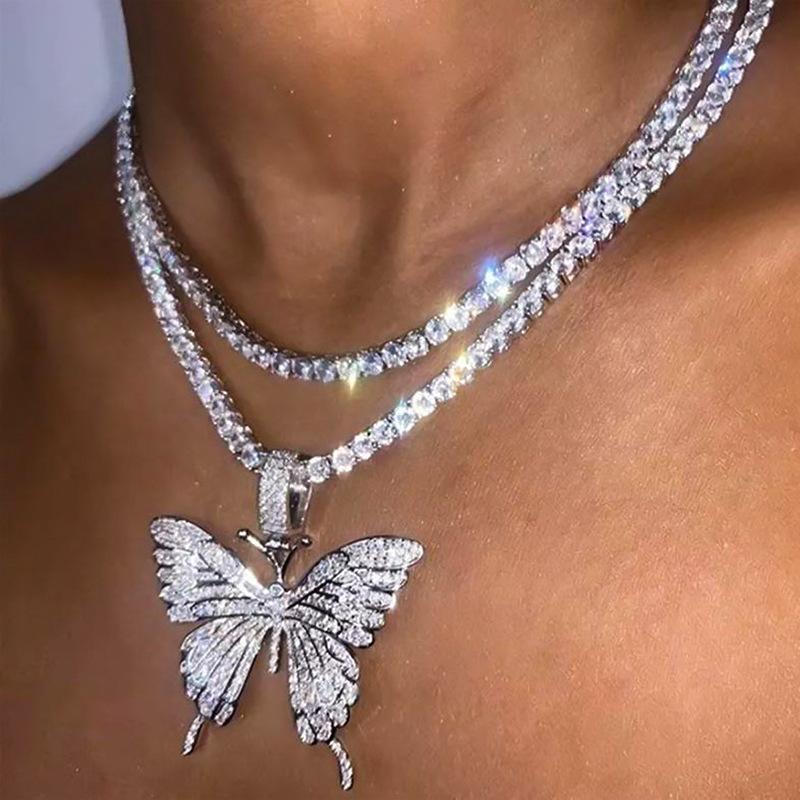 Butterfly Necklace Temperament Full Diamond Single Claw Chain Jewelry Simple Versatile Rhinestone Clavicle Chain