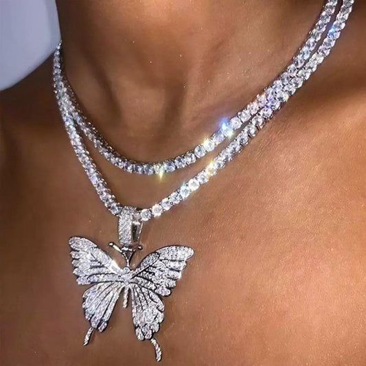 Butterfly Necklace Temperament Full Diamond Single Claw Chain Jewelry Simple Versatile Rhinestone Clavicle Chain