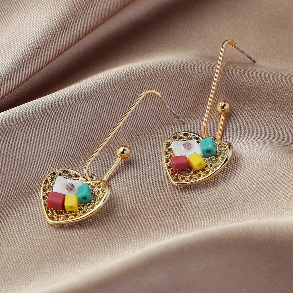 Small fresh hollowed out love diamond shell earrings personality candy color temperament long heart-shaped earrings