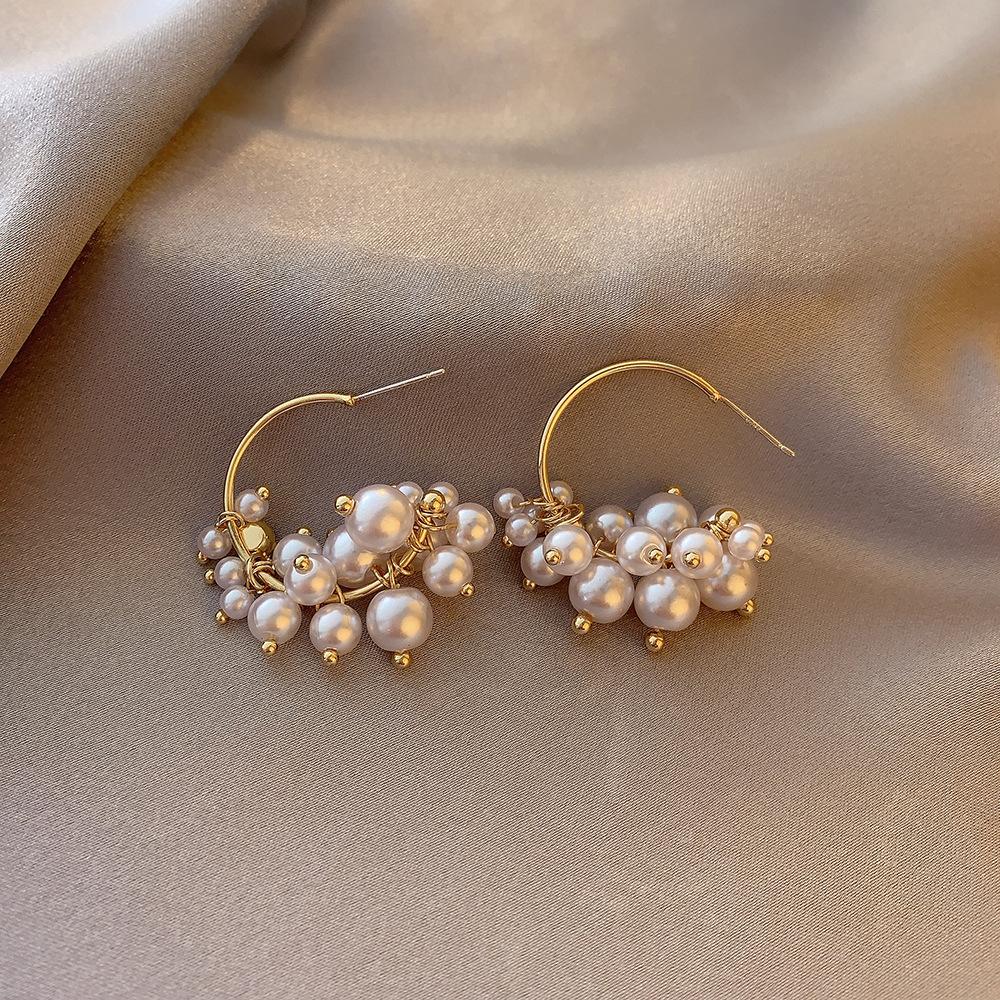 S925 silver needle multi-layer pearl earrings super fairy temperament C-shaped earrings female French celebrity earrings earrings