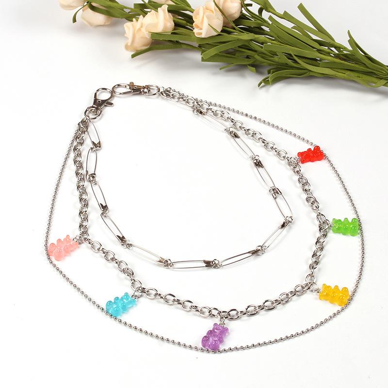 Ornaments, trendy girl, sweet six-color transparent jelly bear, three-layer waist chain, pants chain