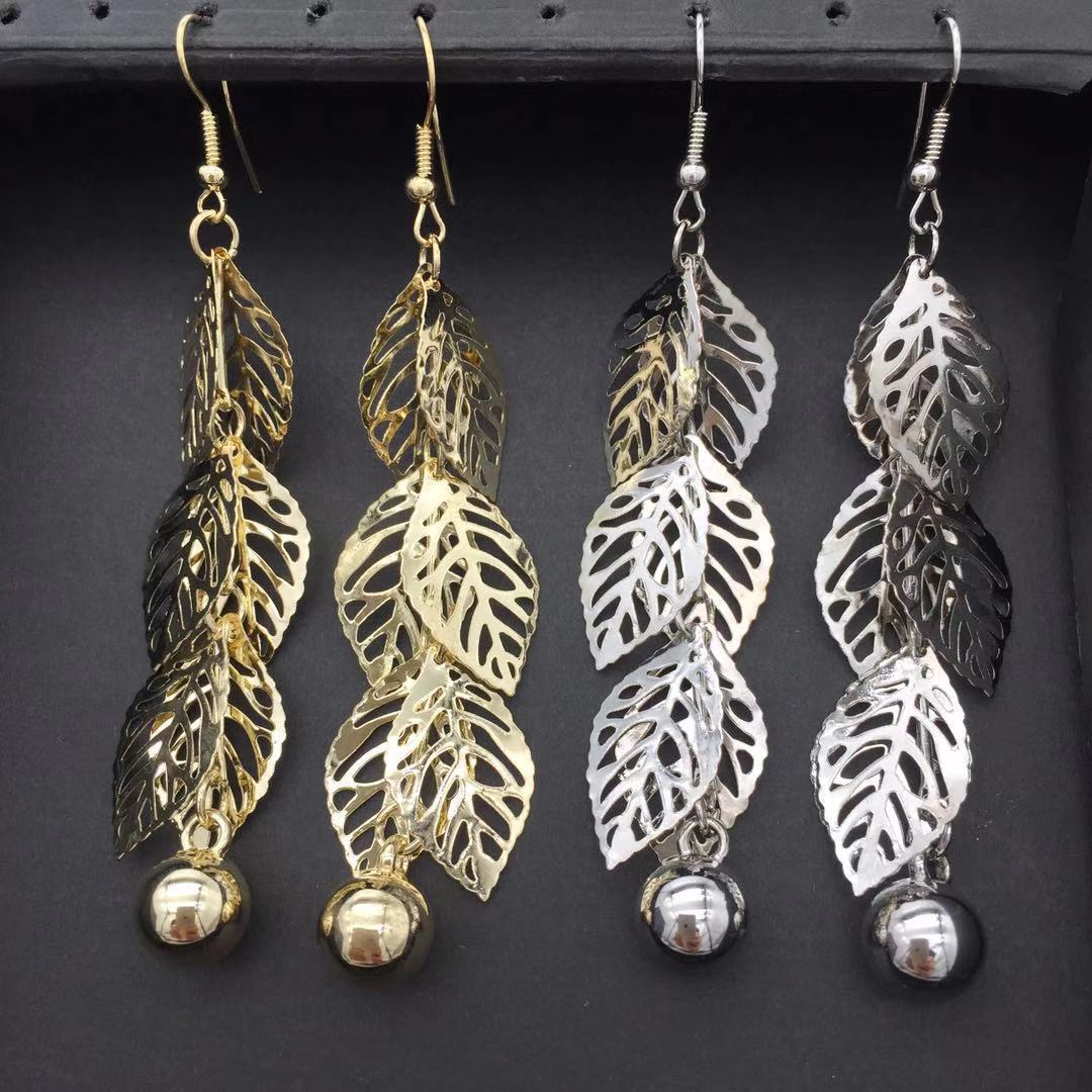Indian Ethnic Hollow Tree Leaves String Beads Earrings Female Earrings Jewelry
