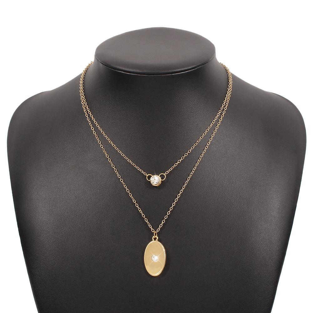 N921 Simple Thin Chain Double Layer Necklace Geometric Micro-inlaid Niche Necklace French Stacked Necklace
