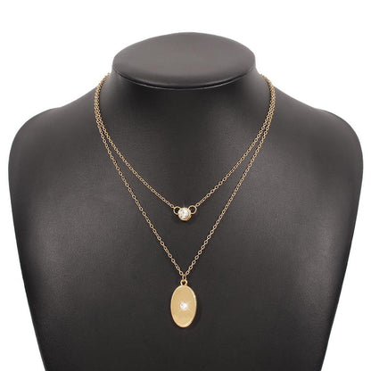 N921 Simple Thin Chain Double Layer Necklace Geometric Micro-inlaid Niche Necklace French Stacked Necklace