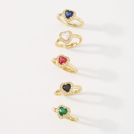 ZR72 Jewelry French Romantic Heart Zircon Ring Fashion Sweet Creative Open Ring