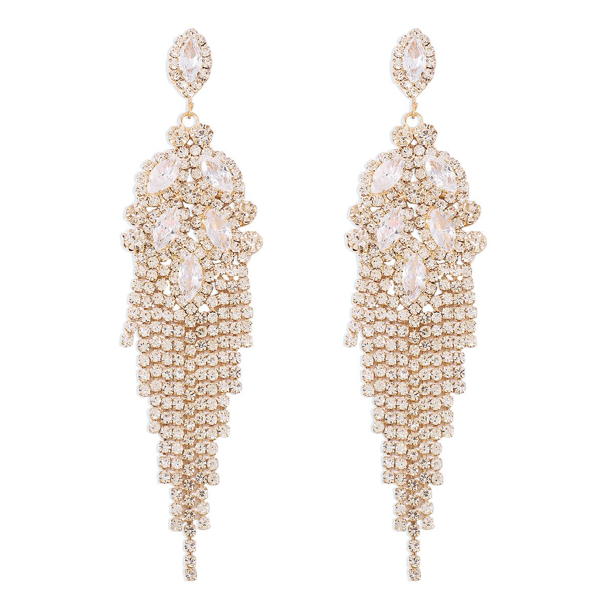 E1975 Retro creative rhinestone tassel earrings light and mature temperament dinner party party geometric earrings