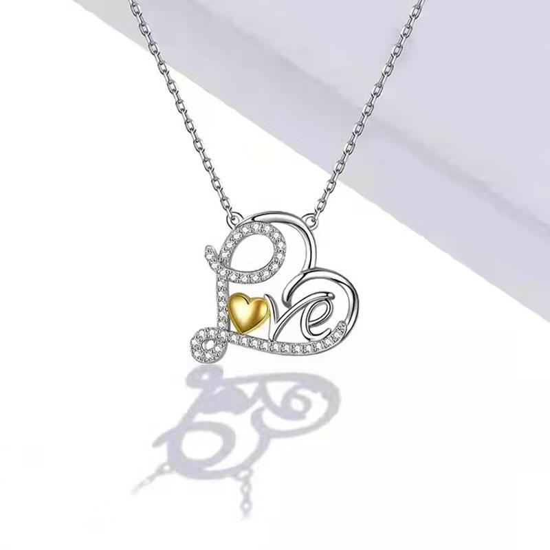 Jewelry Love-shaped Pendant Necklace Female Niche Design Sense Fashion LOVE Letter Clavicle Chain Jewelry