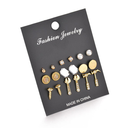 Popular Metal Screw Stud Earrings Set Decoration