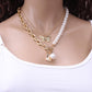 Jewelry Fashion Copper Snake Chain Pearl Coin Portrait Square Necklace Female Two-piece Set