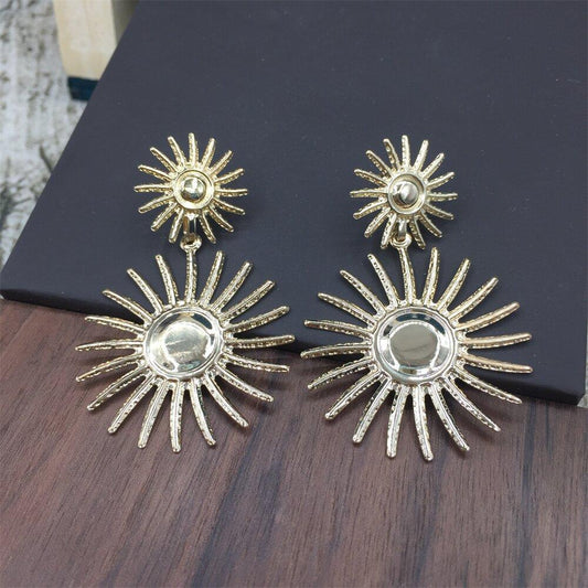 Summer exaggerated grid sun flower earrings shrimp skin earrings