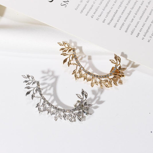 Earrings Temperament Leaves Diamond Earrings Women's Creative Single Domineering Exaggerated Earrings Ear Clips