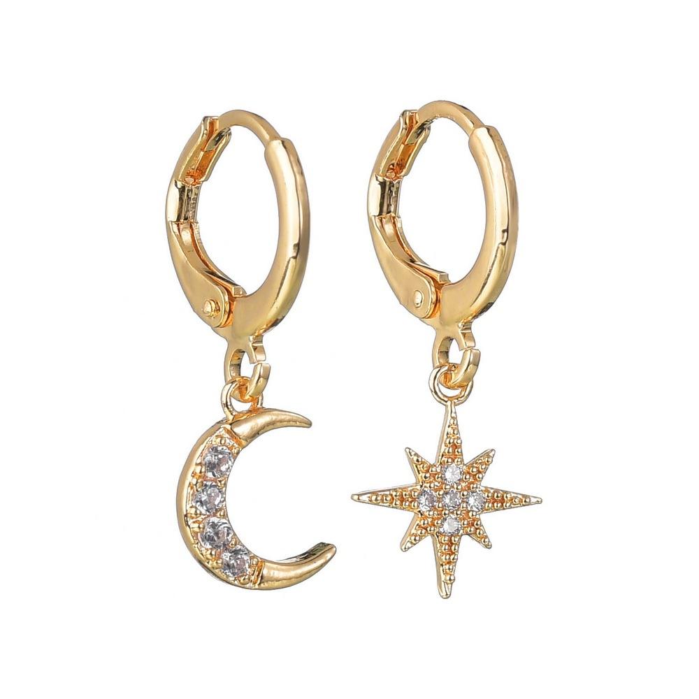 Accessories Personality Asymmetrical Star Moon Earrings Female Micro-inlaid Zircon Earrings Earrings Jewelry